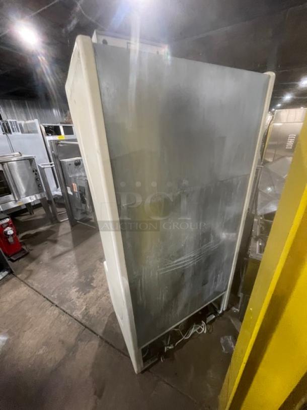 Igloo commercial white refrigerated display case, multi-tier, used condition, 115V electric, for grab-n-go products.