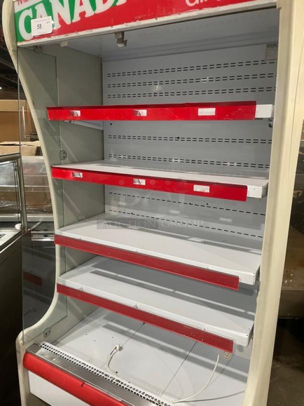 Igloo Canada Dry style commercial white multi-tier refrigerated merchandiser display case, open grab-n-go, 115V.