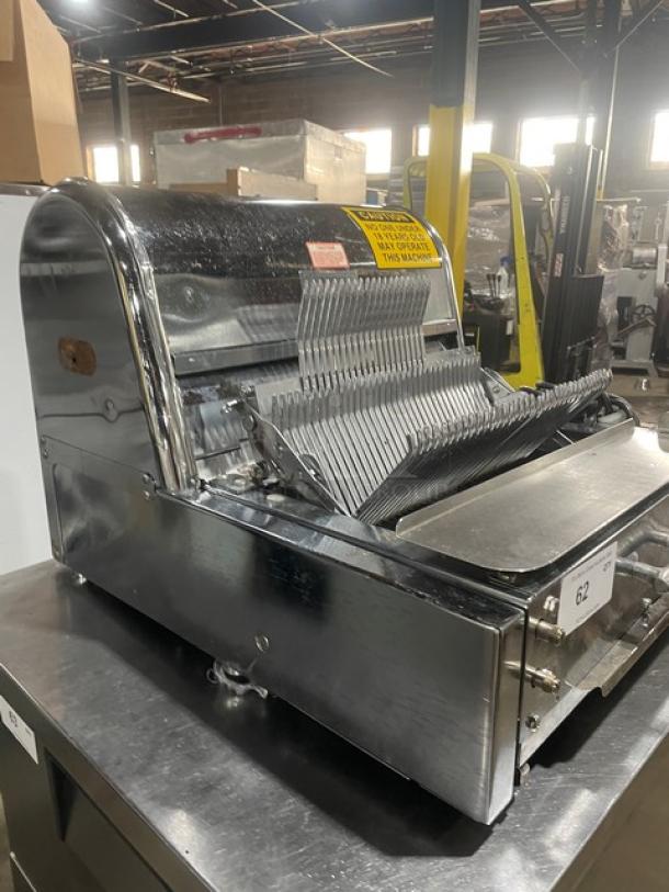 Berkel MB stainless steel electric bread slicer, countertop model, on legs, serial: 9211120103897, 115V, 1 phase.