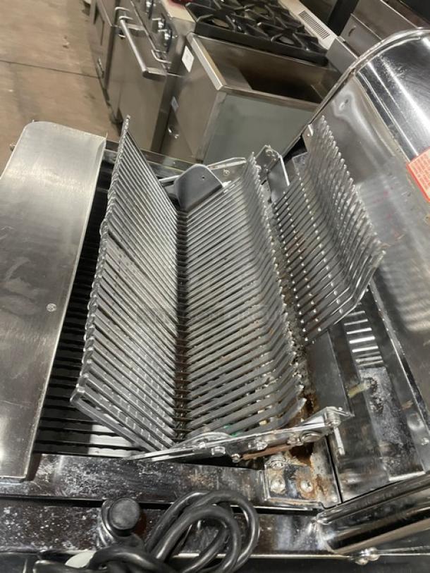 Berkel MB stainless steel electric bread slicer, countertop model, 115V, in used condition, serial number 9211120103897.