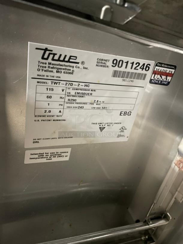 True Commercial Stainless Steel 2 Drawer Worktop Refrigerator, Model TWT-27D-2-HC, Serial Number 9011246, 115V 1 Phase.