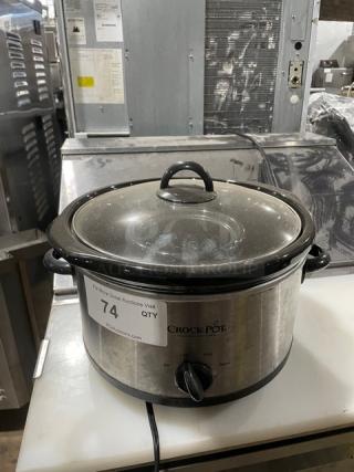 Crock-Pot SCR503 5 Qt. stainless steel slow cooker with lid and handles, electric powered, model marked, 120V, good condition.