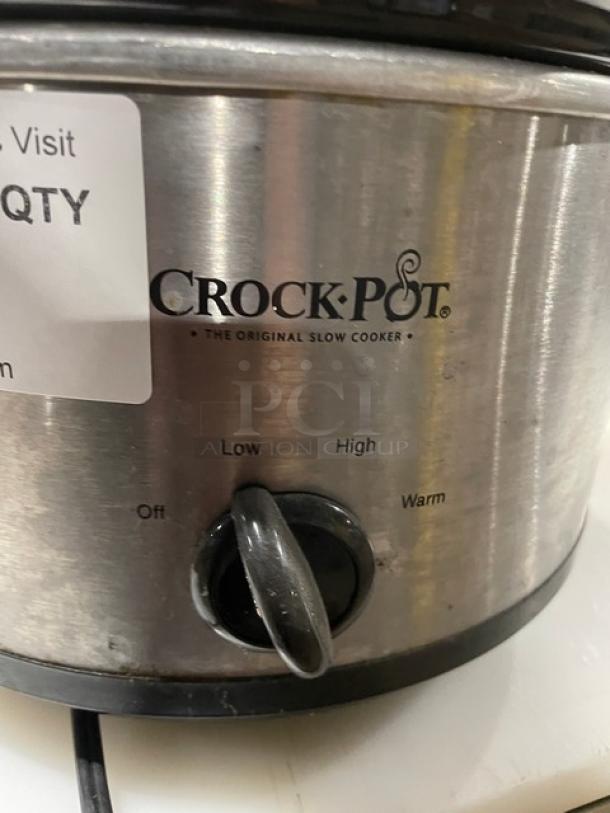Crock-Pot by Rival model SCR503, 5 qt stainless steel slow cooker, features dial with off, low, high, warm settings.