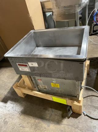 Atlas Metal stainless steel single well refrigerated drop-in cold unit on wooden pallet. Electric powered, used condition.