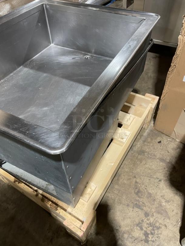 Atlas Metal commercial stainless steel refrigerated drop-in cold unit, single well, electric-powered, excellent condition.