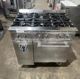 Electrolux Commercial Stainless Steel Natual Gas Powered 6 Burner Range/Static Oven Combo! With Cast Iron Burners! With Wired Oven Rack! On Casters! - Item #1215558