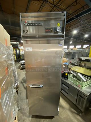 Victory ULTRASPEC RS-1D-S7 stainless steel commercial refrigerator. Single solid door, on casters, 115V 1 phase. Model RS1DS7.