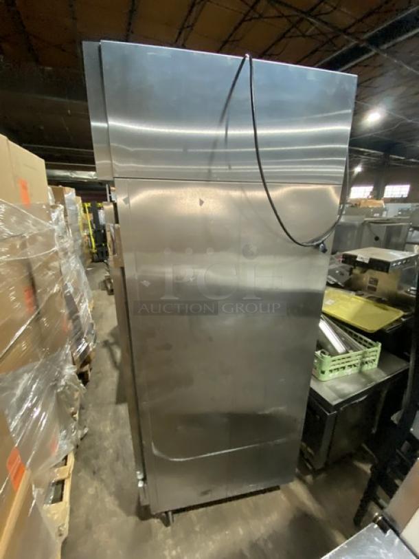 Victory ULTRASPEC refrigerator, model RS-1D-S7, stainless steel, single door, on casters, with wide pan slide.