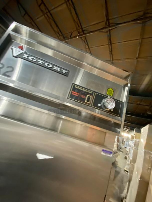 Victory ULTRASPEC RS-1D-S7 stainless steel refrigerator, single door, with wide pan slide, on casters. Model: RS1DS7.