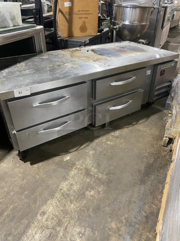 Beverage-Air stainless steel 4-drawer refrigerated chef base, model WTRCS72-1, 72", on casters, used condition.