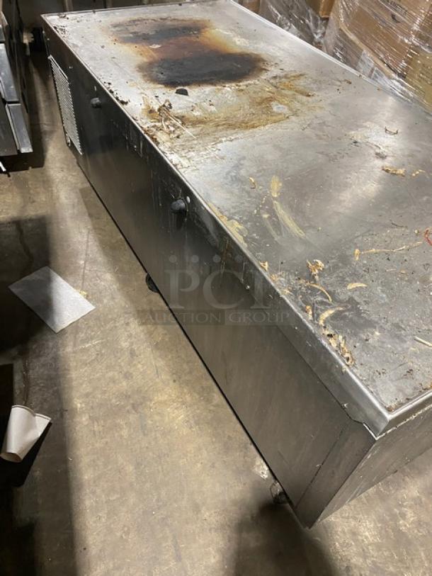 Beverage-Air 72" stainless steel 4-drawer refrigerated chef base WTRCS72-1, visible wear, on casters, 115V, 1 phase.