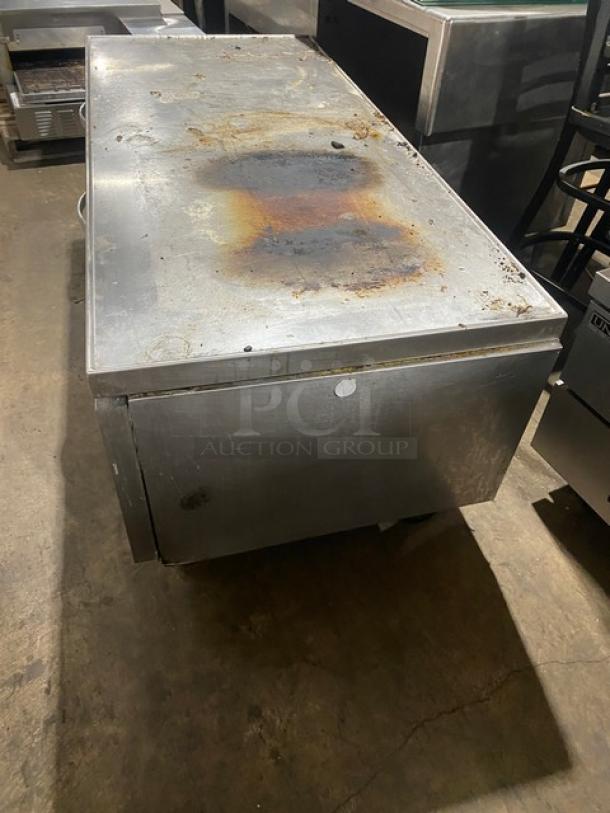 Beverage-Air WTRCS72-1 stainless steel 4-drawer refrigerated chef base, 72", on casters, visible surface wear, 115V, 1 phase.