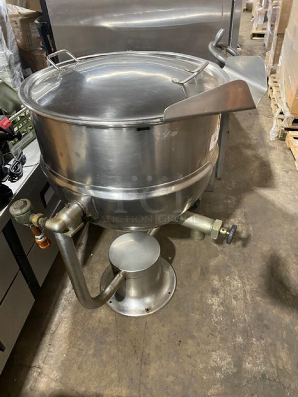 Groen 30-Gal. tilting steam kettle, model D2T-30, stainless steel, natural gas powered, excellent condition, SN: 39024.