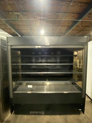 Federal Industries black multi-tier refrigerated display case, model RSSM678SC5. Open Grab-N-Go design, 120/208-240V, 1 phase.