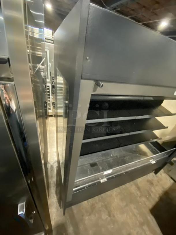 Federal Industries RSSM678SC5 black multi-tier refrigerated display case, excellent for commercial use, 120/208-240V, 1 Phase.