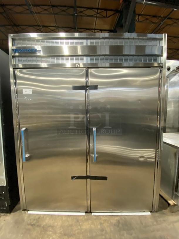 Victory Commercial Stainless Steel 2 Door Roll-Thru Heated Holding Cabinet, dual compartment controls, excellent condition.