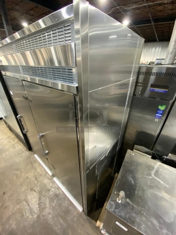 Victory Commercial Stainless Steel 2 Door Roll-Thru Heated Holding Cabinet, dual compartment controls, excellent condition.