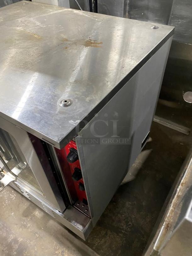 CPG FGC100 Stainless Steel Natural Gas Convection Oven, thermostatic control, wired rack, Model FGC100, SN: 0517FGCN079.