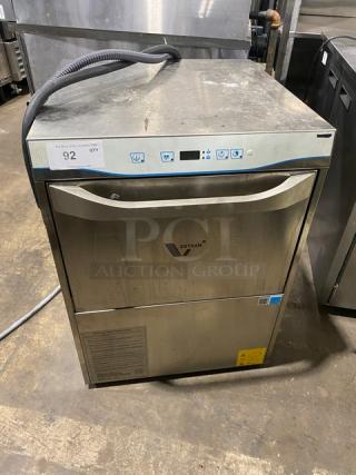 Veetsan VLAI1G4 undercounter high-temp dishwasher, 2021 model, stainless steel, electric 240V, 3-phase, digital controls, Energy Star certified.