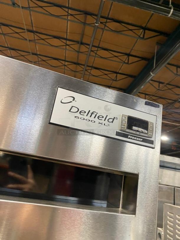 Delfield 6000XL Series 2-Door Commercial Freezer, stainless steel, Energy Star, model 6151XL-S, with control panel.