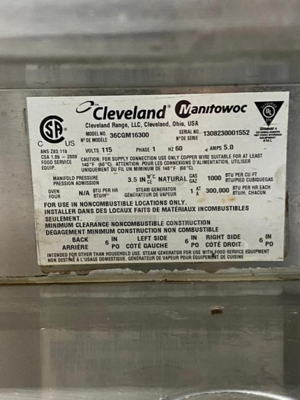 Cleveland Range Pro-XVI Series stainless steel dual compartment 16-pan convection steamer cabinet, model 36CGM16300, natural gas, 115V.