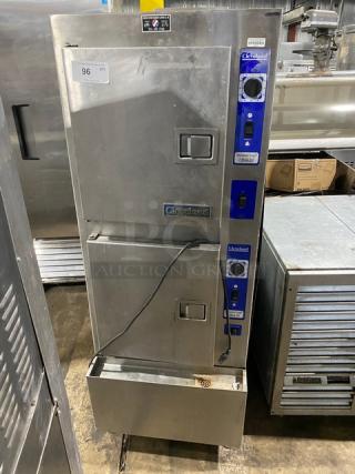Cleveland Range SteamCraft Ultra-10 dual compartment 10-pan convection steamer, stainless steel, natural gas, model 24CGA10.