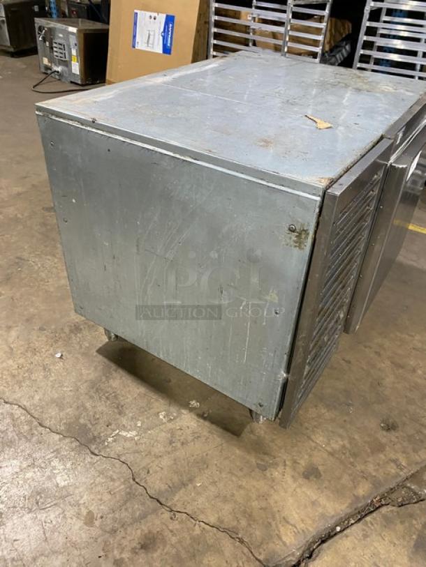 Traulsen UC1LT stainless steel undercounter freezer, single door, chrome rack, legs, Model: UC1LT, SN: T56617F07, 115V, 1 Phase.