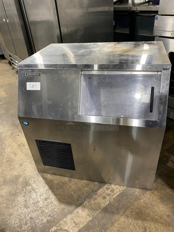 Hoshizaki F-500BAJ stainless steel undercounter ice machine, flake style, air-cooled, 115V, 1 phase, good condition.