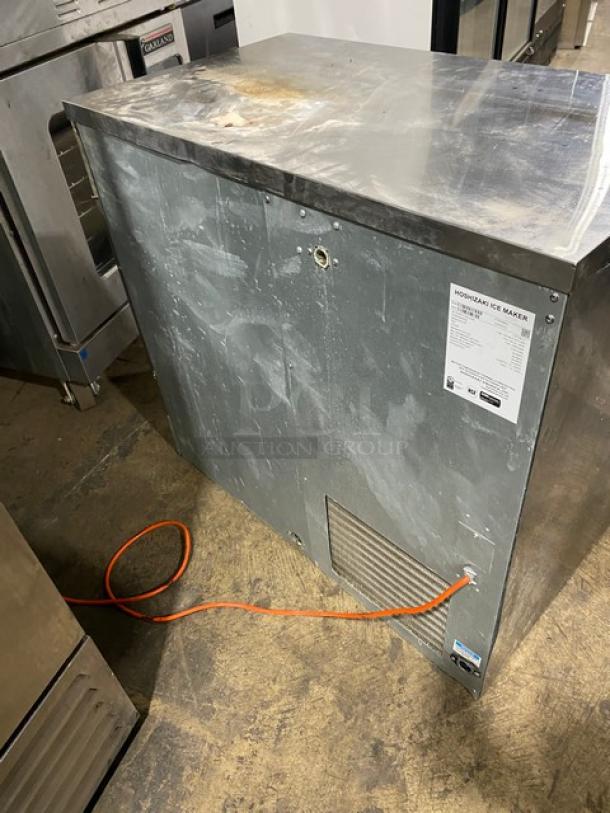Hoshizaki F500BAJ undercounter ice maker, stainless steel, air-cooled, electric, visible label, 115V, used condition.