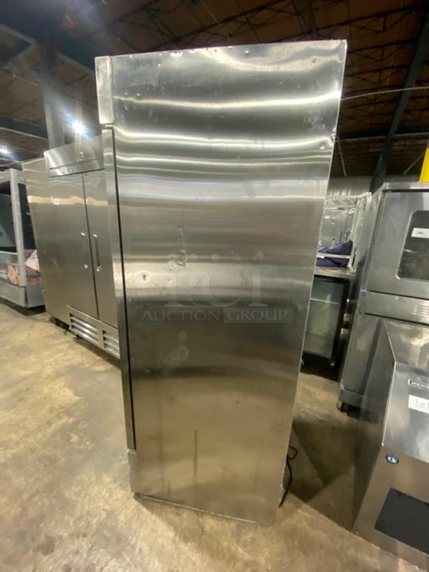 Asber ARF-23-H F HC stainless steel single door reach-in freezer with poly coated rack, good condition.