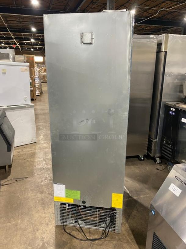 Asber ARF-23-H F HC single door reach-in freezer with poly-coated wire rack, stainless steel finish, industrial setting.