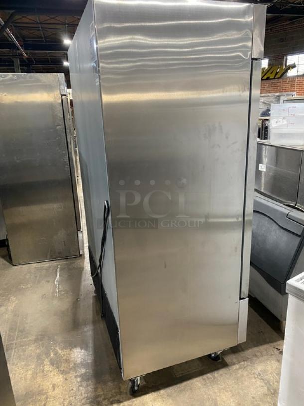 Kelvinator Commercial Stainless Steel 2 Door Reach-In Freezer, Model KCHRI54R2DFE, on casters, includes poly-coated rack.