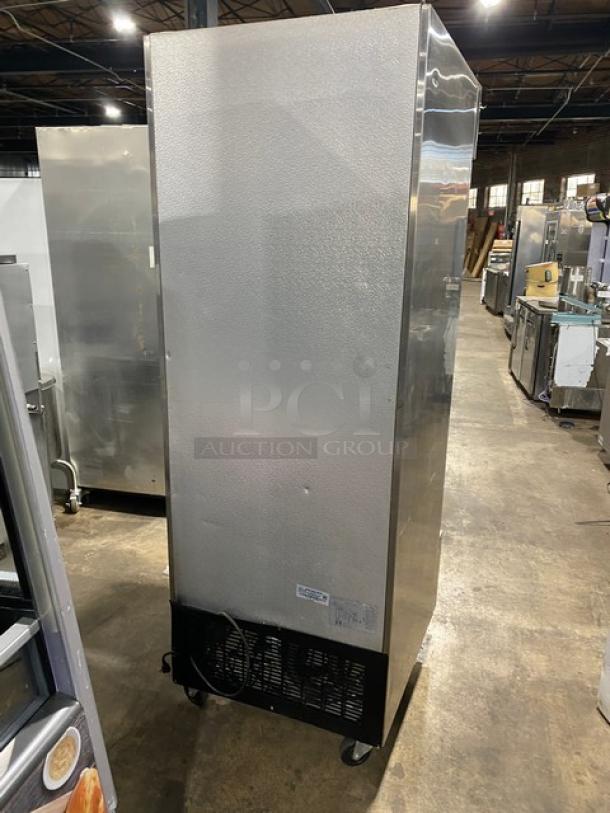 Kelvinator Commercial Stainless Steel Single Door Reach-In Freezer, Model KCBM23FSE, Energy Star Certified, on casters.