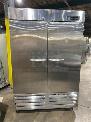 Beverage-Air Commercial Stainless Steel Solid 2 Door Reach In Freezer! Model: KF48-1AS SN: BF48012089! 115V 1 Phase! On Casters! - Item #1215604