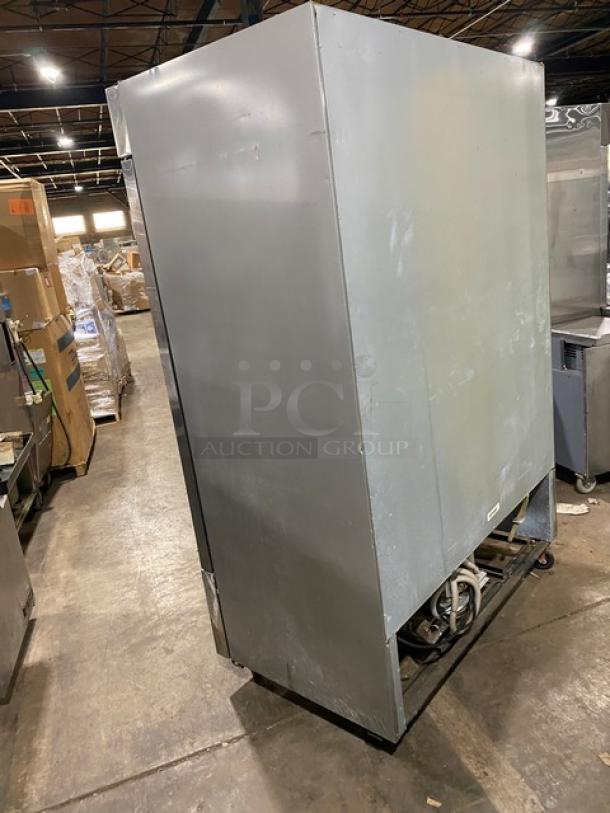 Beverage-Air KF48-1AS stainless steel 2-door commercial freezer on casters, Model: KF48-1AS, SN: BF48012089, 115V 1 Phase.