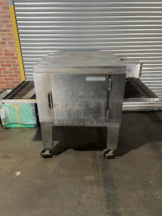 Lincoln Impinger 1400 Series Model 1451 stainless steel conveyor oven on casters, liquid propane powered, 120V 1 Phase.