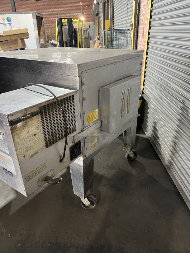 Lincoln Impinger 1451 FastBake Conveyor Oven, stainless steel, liquid propane, on casters, commercial use.