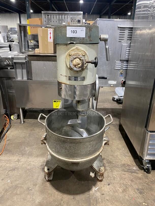 Reynolds Commercial 60 Qt. Planetary Mixer, Model 1060, with mixing bowl and dough hook attachment. 115V, 1 Phase, on legs.