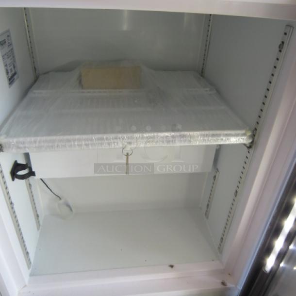 NEW Aegis 2-F-5 Glass Display Freezer, 1 Door, 3 Racks, Keys Included, 115V, Dimensions 23x25x30.5 inches.