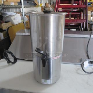 Server SY1.5 stainless steel server warmer, 350 watt, 120 volt, with spout and "Caution: Hot" label.