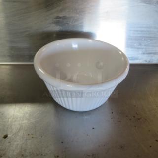NEW Poly Ramekin, model 12XBID, white, ribbed exterior, pristine condition, ideal for baking or serving.