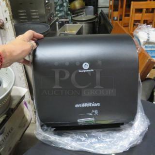 En Motion Automatic Hands-Free Paper Towel Dispenser, Model 59498A, new condition with packaging, black, Georgia-Pacific logo.