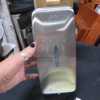 Bradley stainless steel automatic hands-free soap dispenser, model 6A001-110000, in new condition, with logo visible.