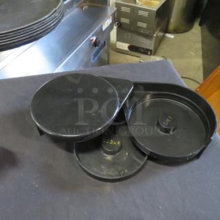 Black One Margarita Salter with three compartments, each labeled for easy use. In good used condition. Ideal for bar settings.