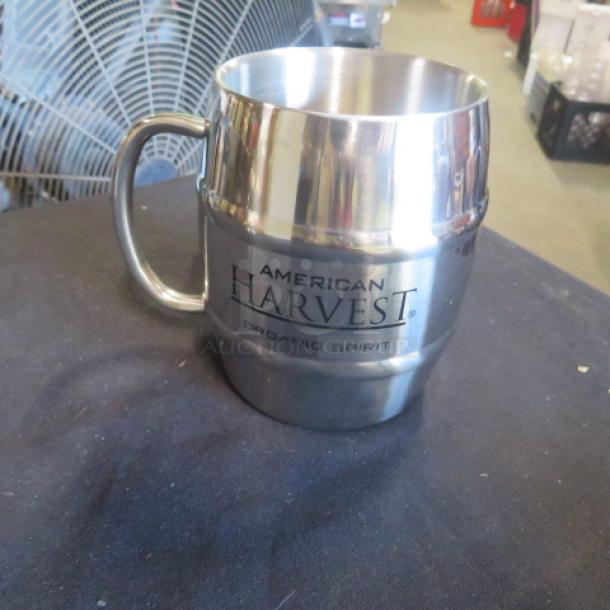 NEW American Harvest stainless steel mule mug, features "American Harvest Organic Spirit" logo, pristine condition.