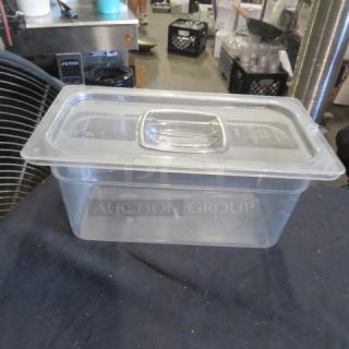 1/3 Size 6-Inch Deep Food Storage Container with Lid, clear plastic, durable, stackable. Ideal for kitchen organization.