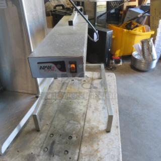 APW Wyott PD-1A food warmer, 120V, countertop model, features stainless steel construction. Visible on/off switch, APW Wyott logo.