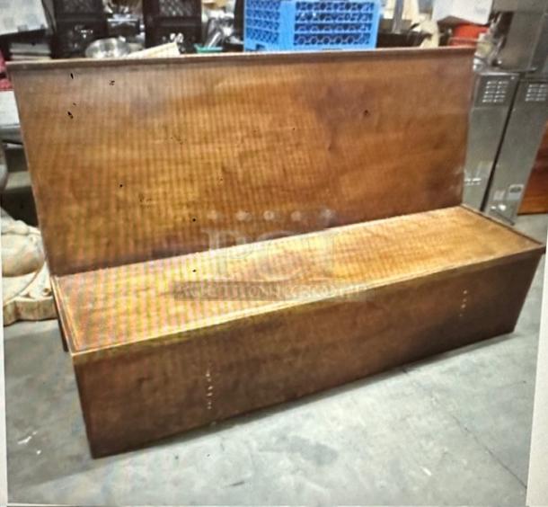 Wooden single-sided booth, 86x26x36 inches, in good condition. Sturdy construction with a polished wood finish.