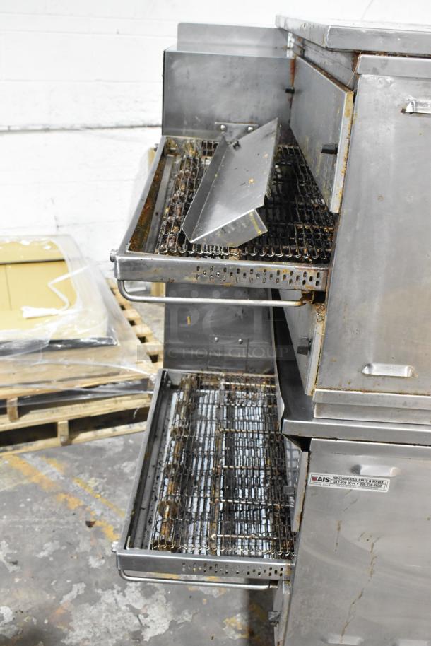 Middleby Marshall PS638G stainless steel conveyor pizza ovens, natural gas, on casters, 89,000 BTU, commercial use.