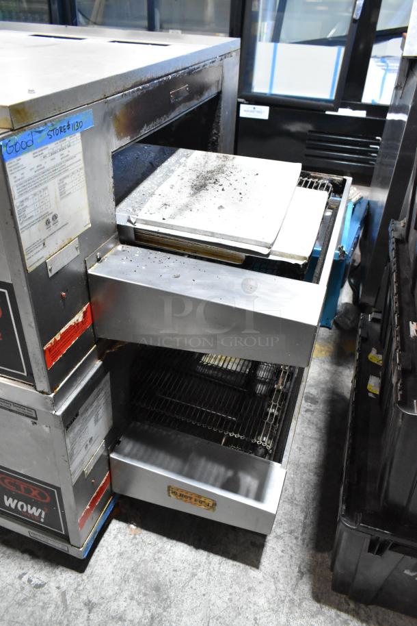 Middleby Marshall CTX DZ33I stainless steel conveyor pizza ovens on casters, 208V, 3/1 phase, fair condition.
